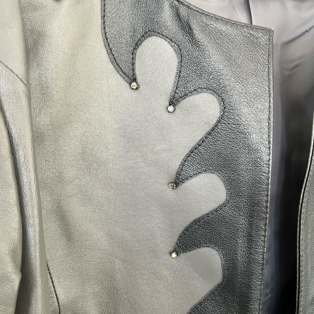 Maxene Couture New York Women’s Genuine Leather Silver Grey Jacket Size 20 NWT - Picture 4 of 12